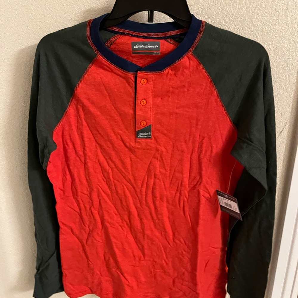 Eddie Bauer Kids Red and Dark Green Long Sleeve Tee